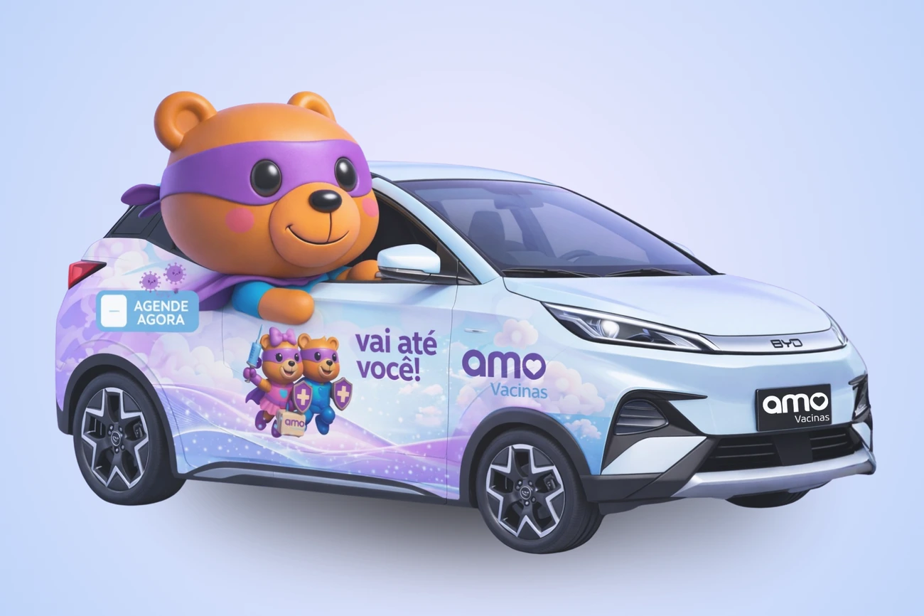 Carro da Amo Vacinas com o mascote: vai até você